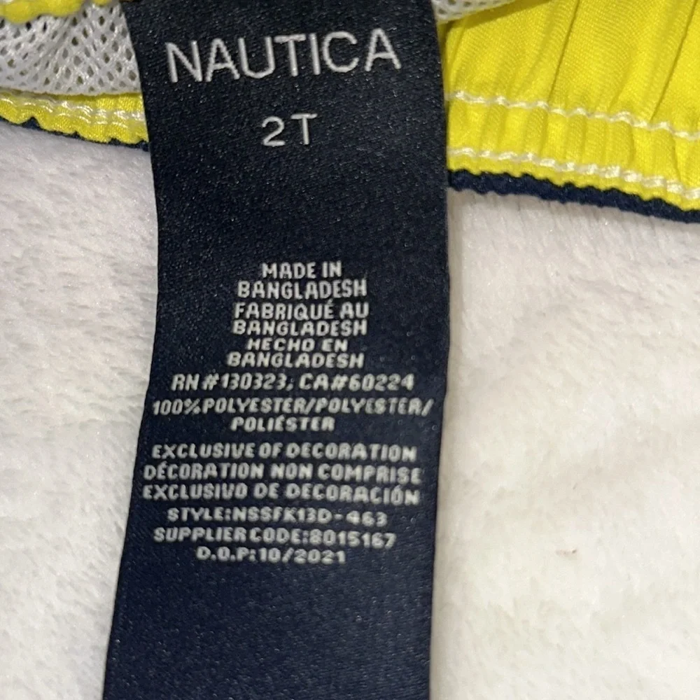 Nautica Navy Blue/Lime Green Yellow Graphic Swim Trunks 2T Preowned